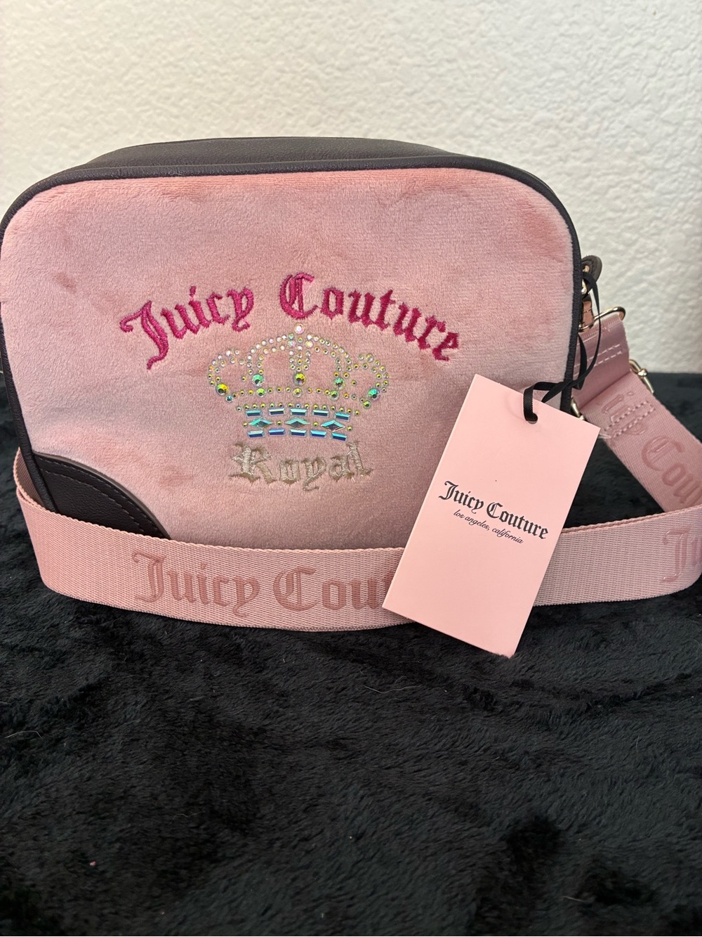 Juicy Couture Pink Velvet Royal Crown Crossbody Bag